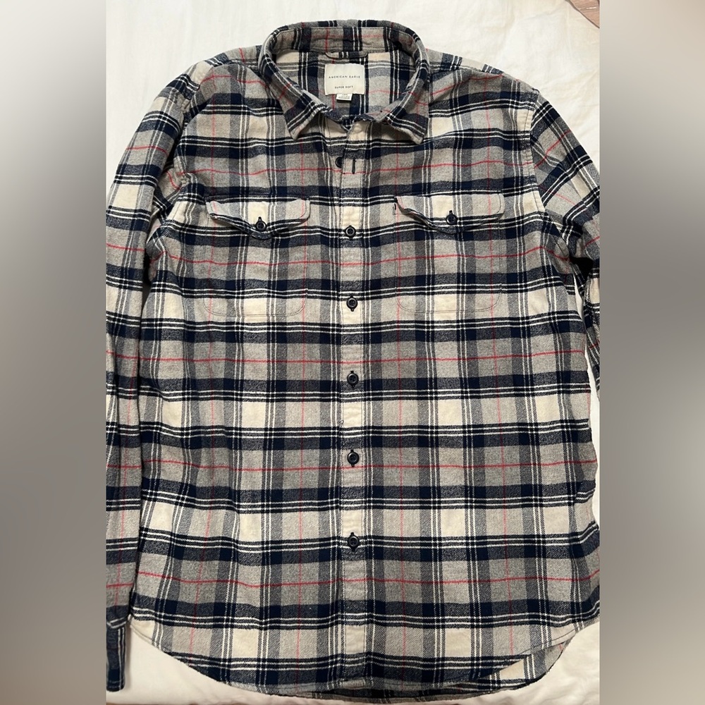 Men's Plaid Shirt - Blue, Gray, Red